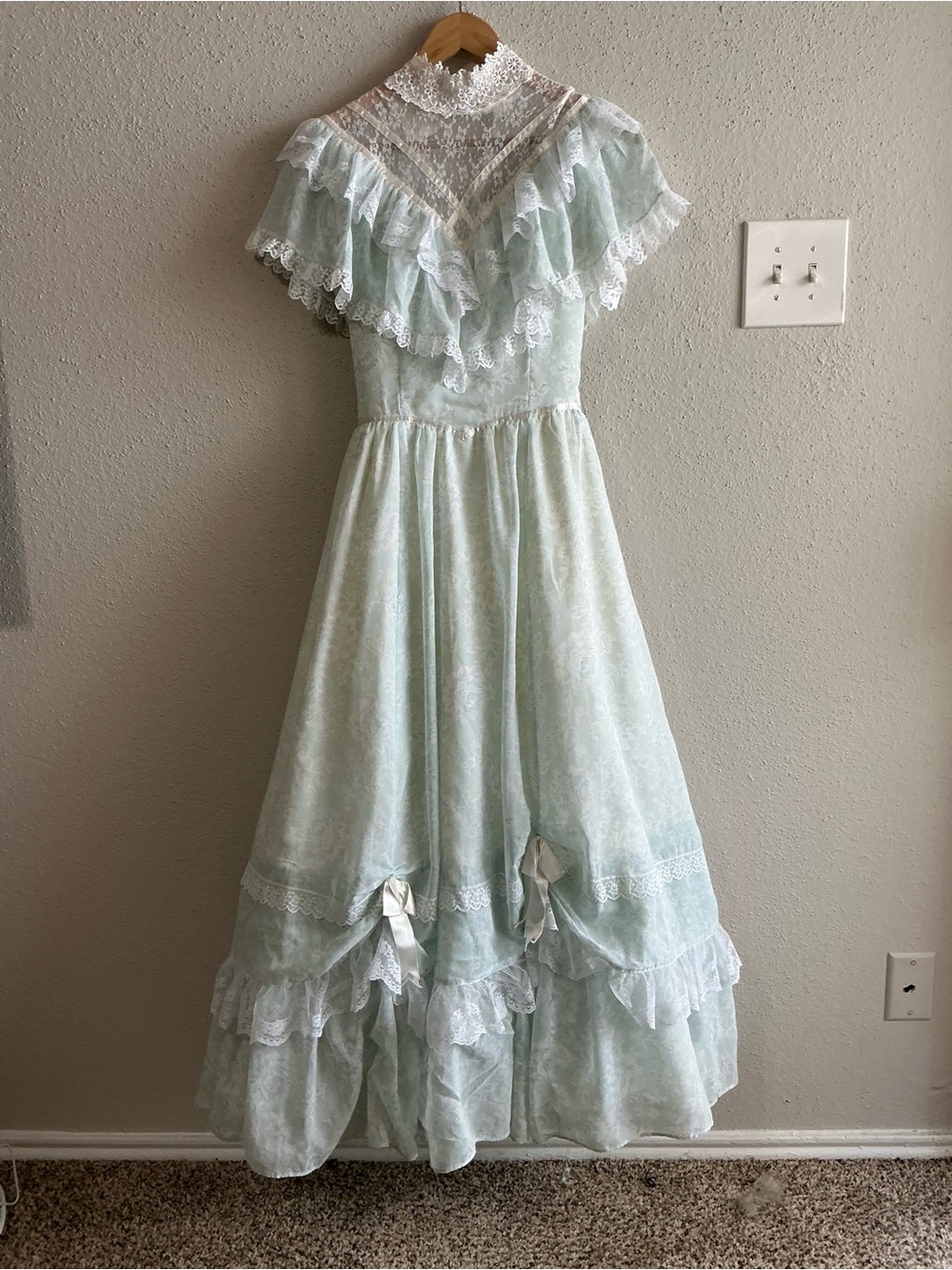 Rare VTG Gunne Sax Jessica McClintock Mint Prairie Lace Maxi Dress Cottagecore S - Picture 9 of 14